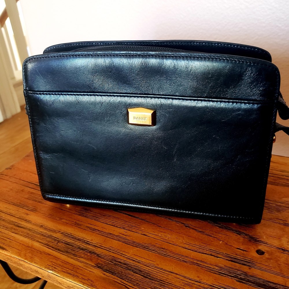 Bally Black Leather Cross Body Bag with Gold Accent